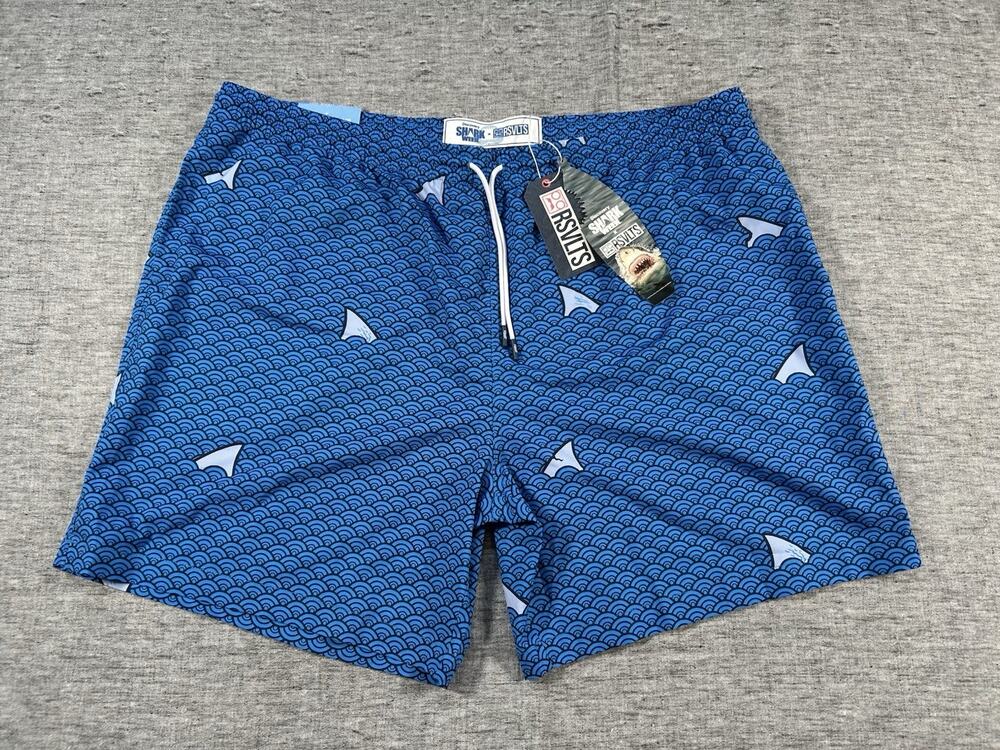 RSVLTS Shark Week Swim Shorts Mens XXXL 7" Blue Stretch Unlined Elastic Waist